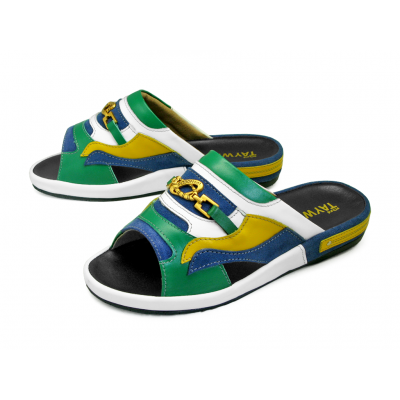 Men Sandals SKF-37 Green Nappa-Yellow Suede-White Nappa-Blue Suede